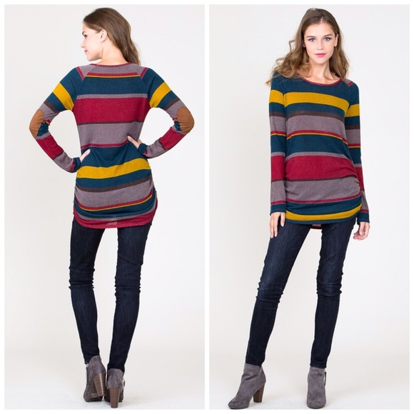 ❤️ LAST 1! Striped Ruche Side Elbow Patch Tunic! - Picture 7 of 7